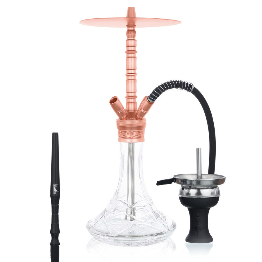 Aladin Alux 7 Copper hookah van 58 cm met vier slangaansluitingen en koperkleurige rookzuil