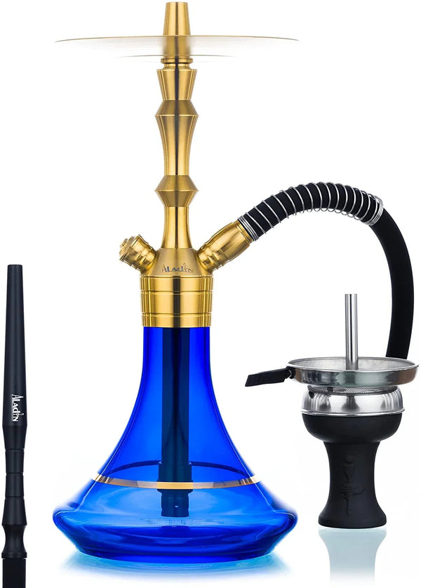 Aladin MVP 360 Gold 45 cm waterpijp, compleet hoofdaanzicht in blauw