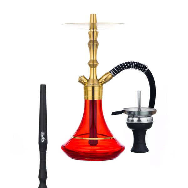 Aladin WEP 360 Red Gold compacte shisha van 36 cm met rood-gouden afwerking en kliksysteem, vooraanzicht