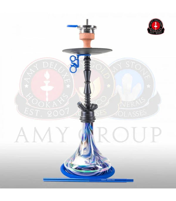 Blauwe Amy Deluxe 059R Zoom hookah van 78 cm met roestvrij stalen rookkolom en complete accessoireset