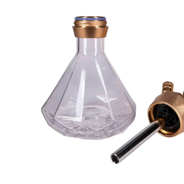 Amy Deluxe 062 shisha vaas in goud en blauw glas, originele shisha vervangingsvaas, vooraanzicht