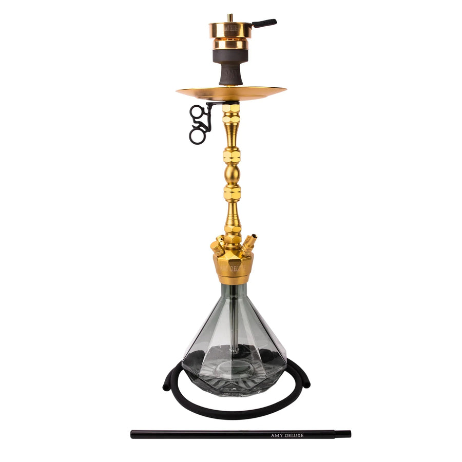 Amy Deluxe 063 Diamond Goud hookah in het zwart, vooraanzicht