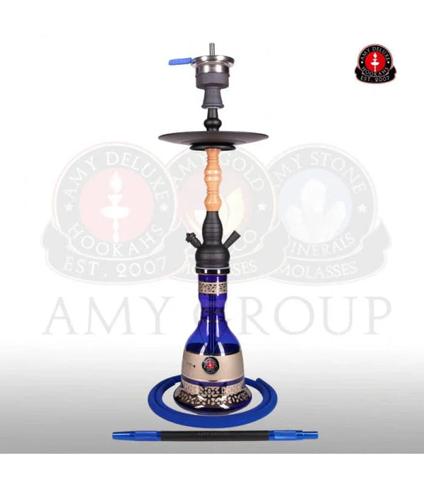 Amy Deluxe 087.01 Tradi waterpijp in het blauw, traditionele Arabische shisha van 79 cm met messing zuil
