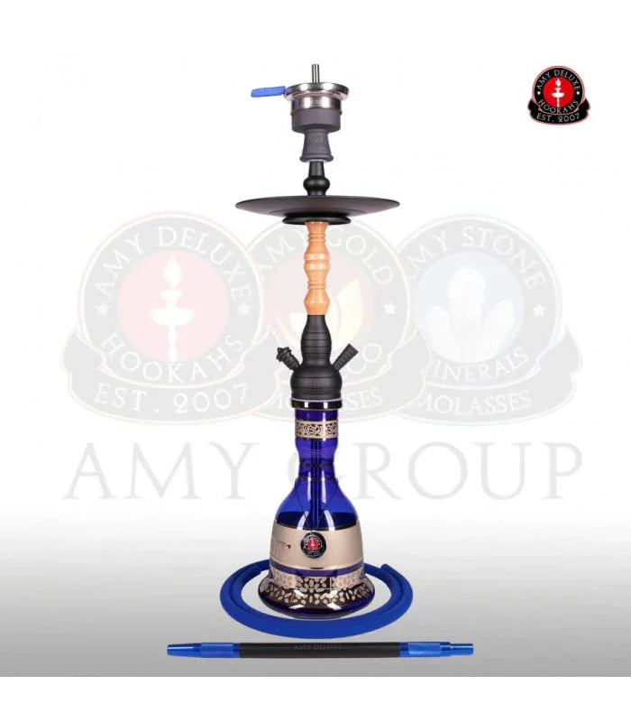 Amy Deluxe 087.01 Tradi waterpijp in het blauw, traditionele Arabische shisha van 79 cm met messing zuil