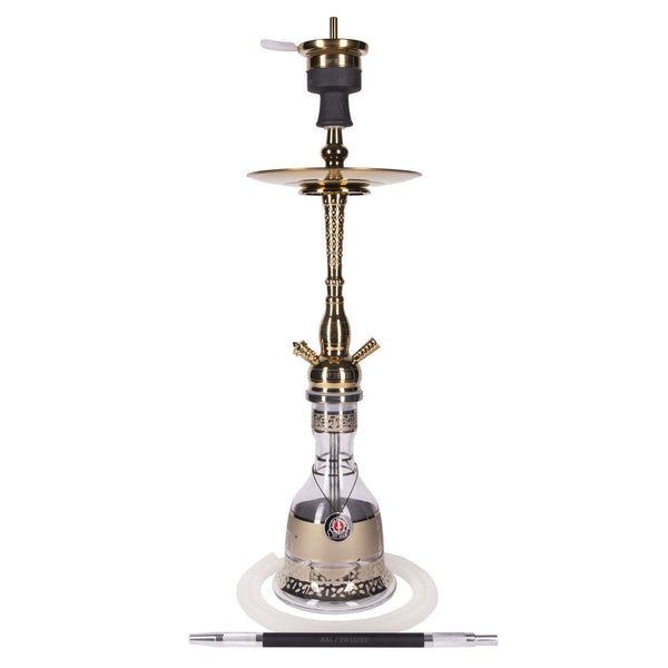 Amy Deluxe 091.01 Goud hookah van 70 cm met gouden rookkolom en kristalglazen vaas