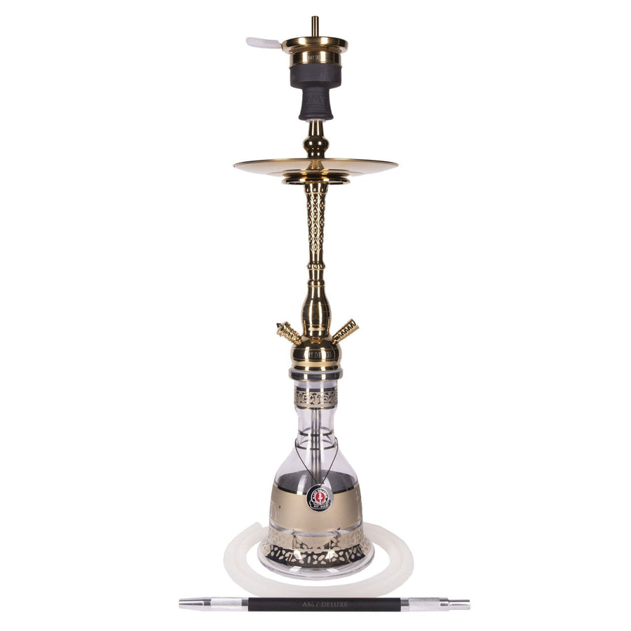 Amy Deluxe 091.01 Goud hookah van 70 cm met gouden rookkolom en kristalglazen vaas