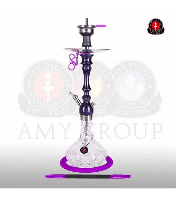 Paarse Amy Deluxe 101.02 complete hookah set met glazen bowl en diffuser