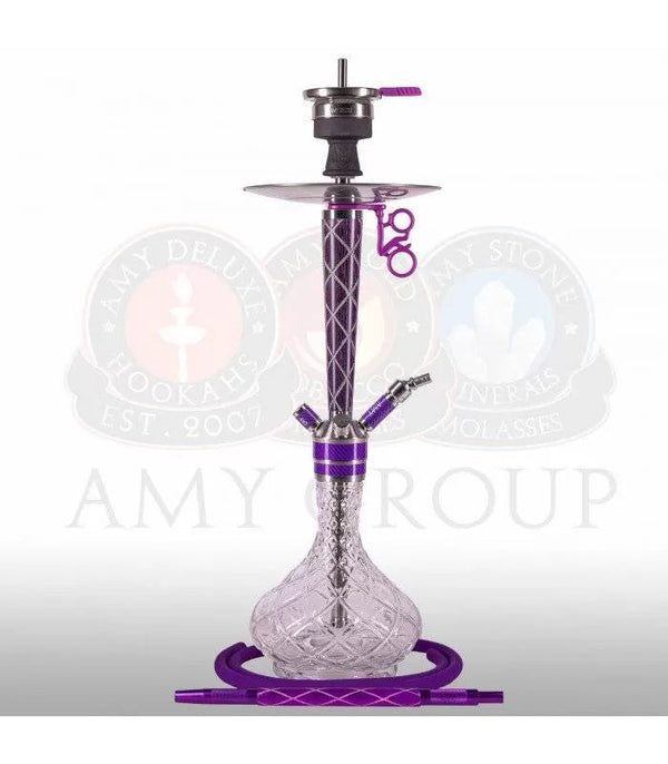 Amy Deluxe 102.01 paarse waterpijp van 65 cm met roestvrijstalen schacht en siliconenslang, vooraanzicht