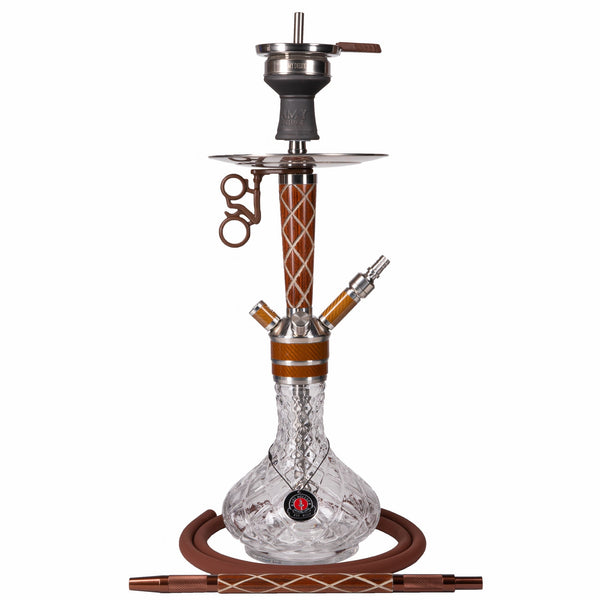 Bruine Amy Deluxe 102.02 hookah set met roestvrij stalen kolom en glazen vaas, vooraanzicht