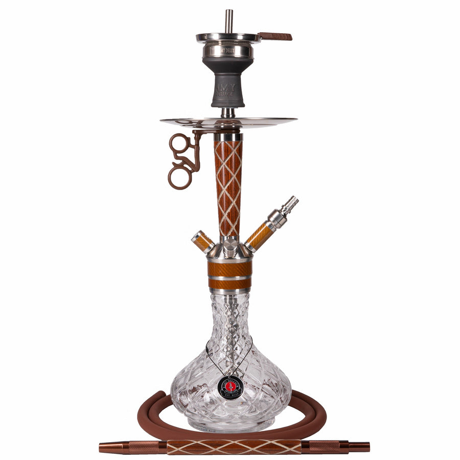 Bruine Amy Deluxe 102.02 hookah set met roestvrij stalen kolom en glazen vaas, vooraanzicht