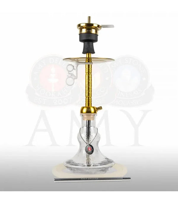 Amy Deluxe 122.02 shisha in goud en transparant, glazen vaas met gouden aluminium kolom, ca. 65 cm hoog, compleet als shisha set, vooraanzicht