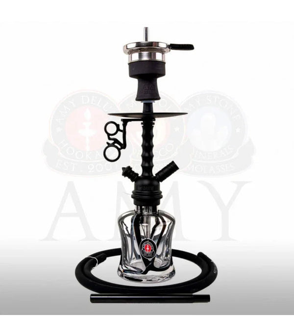 AMY Deluxe 124.03 Black matzwarte shisha van 70 cm met zwarte glazen vaas en RVS rookkolom, vooraanzicht