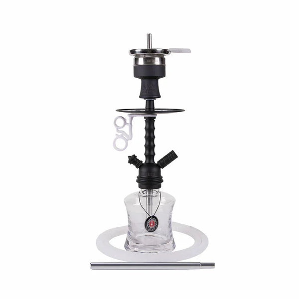 Amy Deluxe 124.03 shisha, complete shisha set van aluminium en glas in zwart-transparant, vooraanzicht