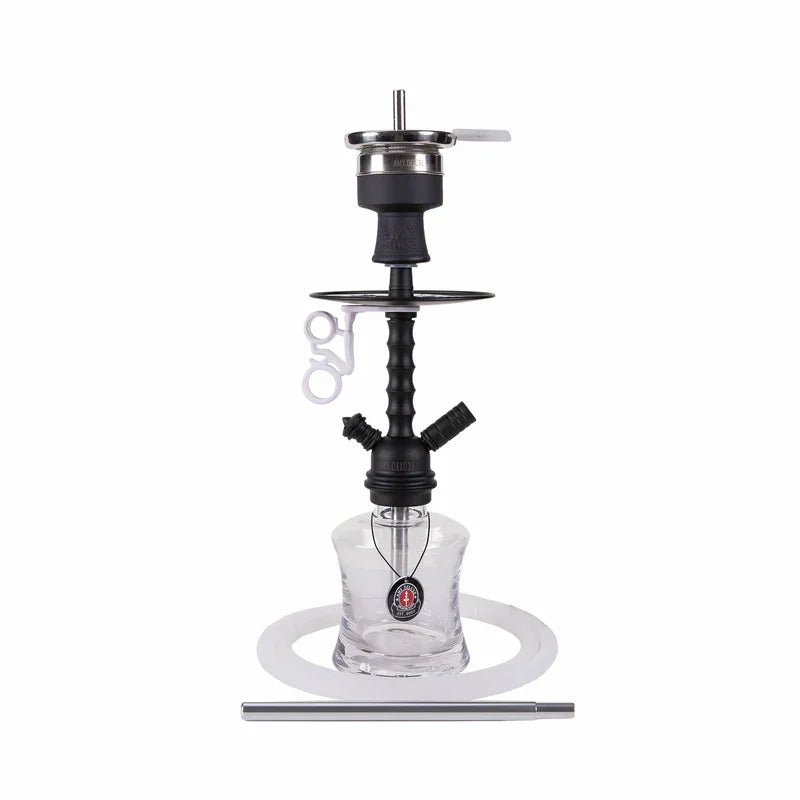 Amy Deluxe 124.03 shisha, complete shisha set van aluminium en glas in zwart-transparant, vooraanzicht