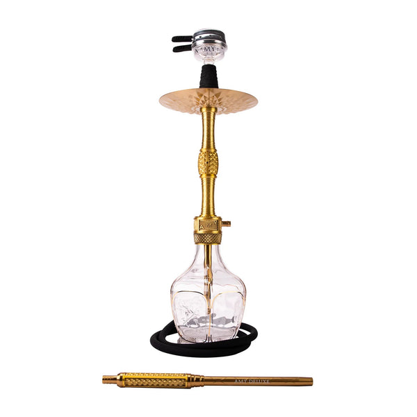 Amy Deluxe 129 Zodiac shisha goud transparant, RVS shisha compleet vooraanzicht