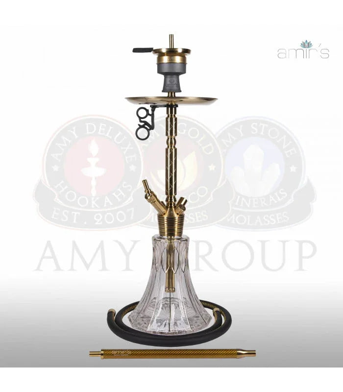 Vooraanzicht van de gouden Amy Deluxe Amirs Luxury 801 waterpijp van 80 cm