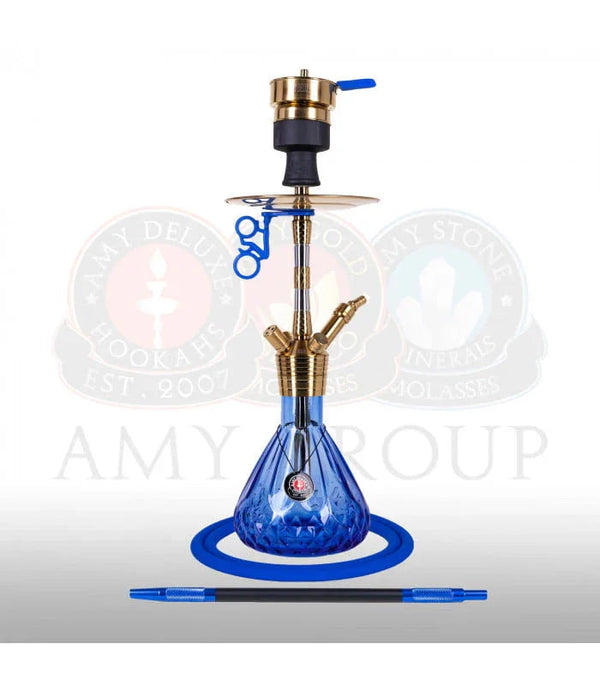 Blauwe Amy Deluxe Fusion Kite S hookah met glazen vaas en slang
