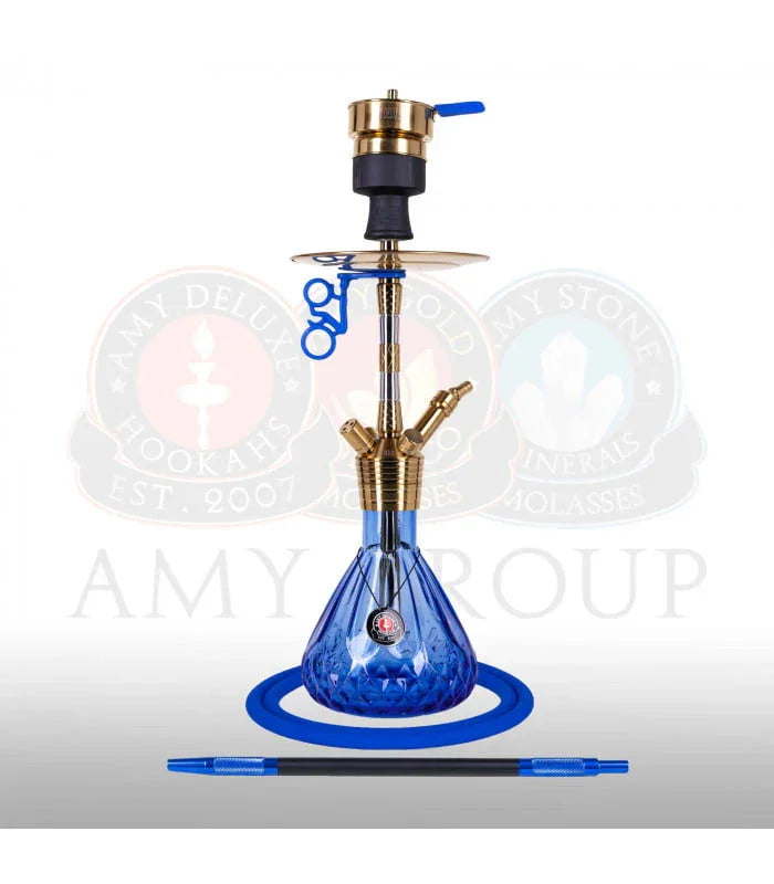 Blauwe Amy Deluxe Fusion Kite S hookah met glazen vaas en slang