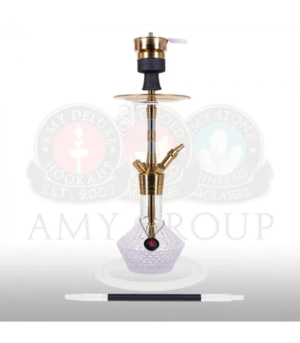 Transparante Amy Deluxe Fusion Shine S hookah met gouden rookkolom