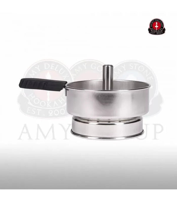 Amy Deluxe Hotscreen Zilver metalen warmteverdeler voor waterpijp tabakskop op witte achtergrond, vooraanzicht