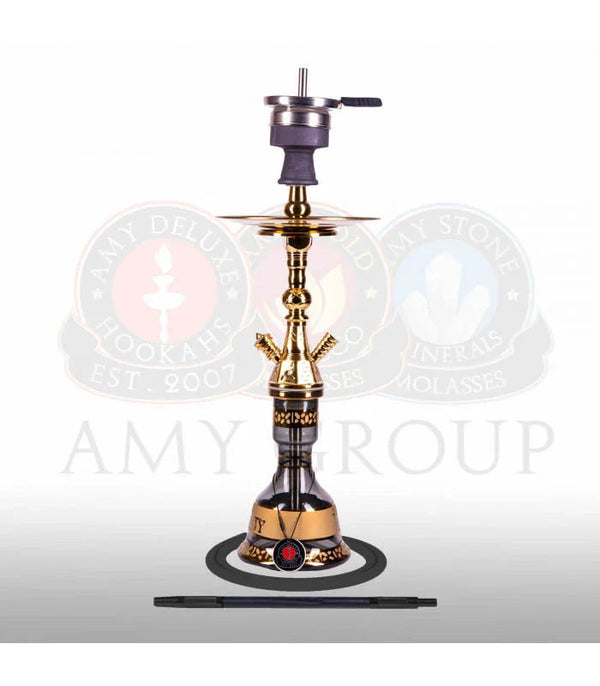 Amy Deluxe Mini Harfi hookah 62 cm in goud zwart met bladgouden glazen vaas