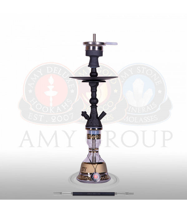 Amy Deluxe Mini Harfi Clear hookah van 47 cm met matte zwarte messing kolom