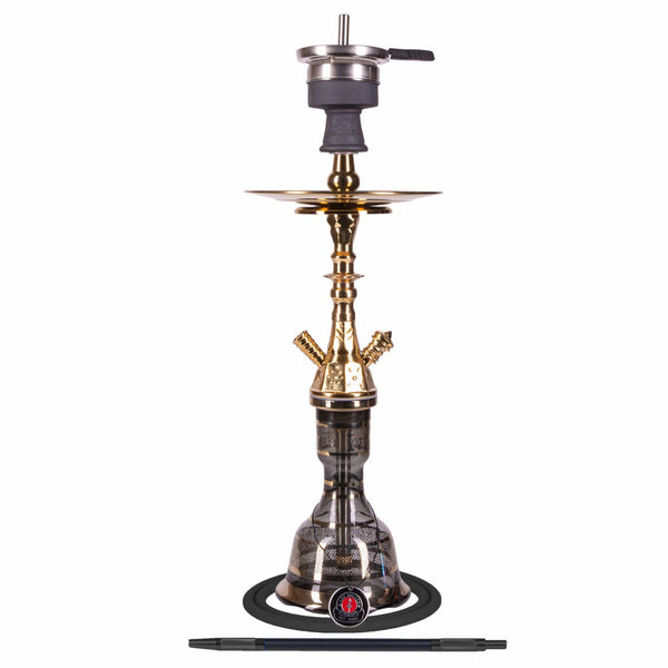 Amy Deluxe Mini Hayil messing hookah van 61 cm met bladgoud glasvaas vooraanzicht