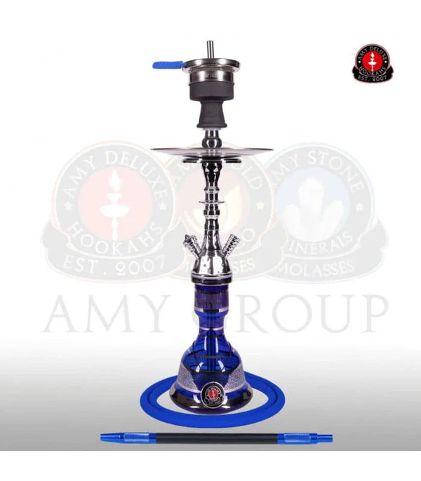 Amy Deluxe Mini Hayil shisha pijp van 62 cm, kleur blauw met bladgoud vaas