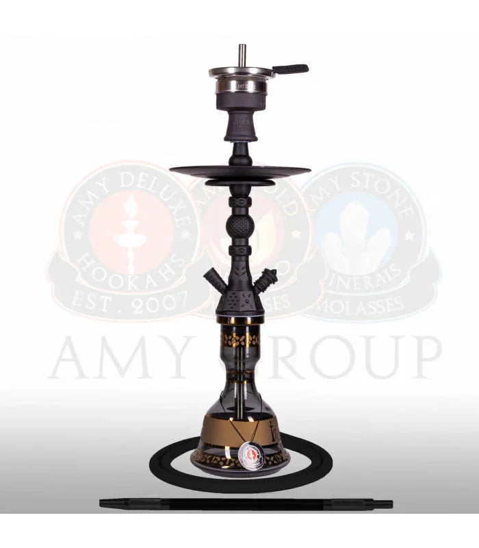 Zwart-gouden Amy Deluxe Mini Kura hookah van 44 cm met handgemaakte glazen vaas