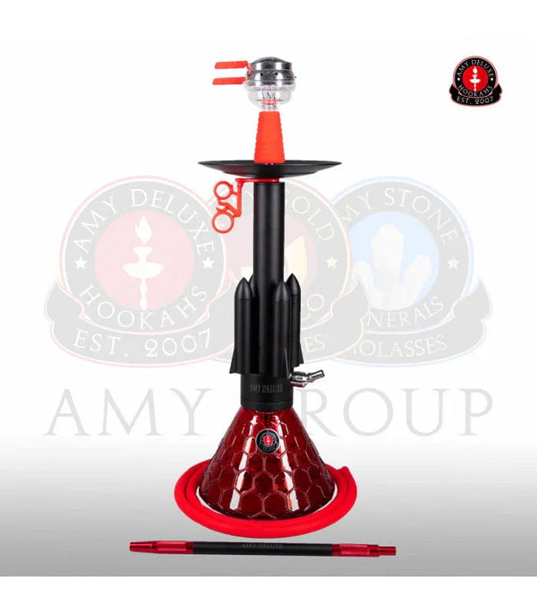 Amy Deluxe Rocket hookah compleet met glazen vaas in de kleur rood