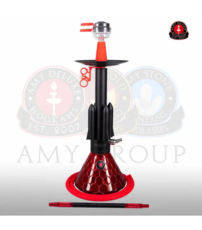 Amy Deluxe Rocket hookah compleet met glazen vaas in de kleur rood