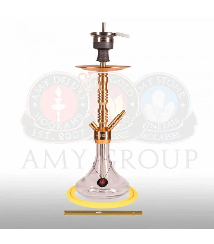 Amy Deluxe Sierra S Goud hookah van 65 cm met gouden aluminium rookkolom en glazen vaas