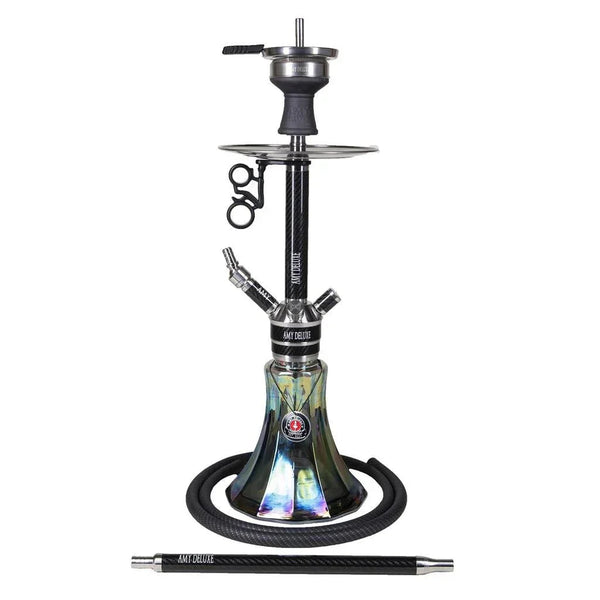 Amy Deluxe SS22.02 Black RVS shisha van 60 cm met matzwarte afwerking, glazen vaas en siliconenslang, vooraanzicht
