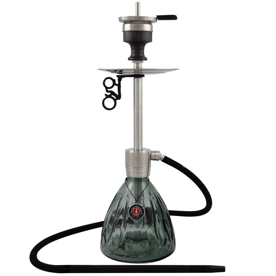 Amy Deluxe SS23.02 zwarte hookah van 65 cm met matzwarte glasbasis en siliconenslang