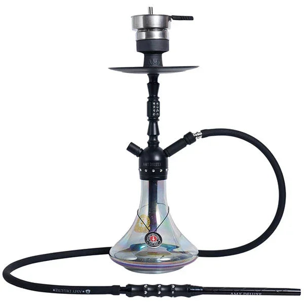 Amy Deluxe SS41.02 zwarte shisha van roestvrij staal met zwarte glazen shisha vaas en kliksysteem, 60 cm hoog, vooraanzicht