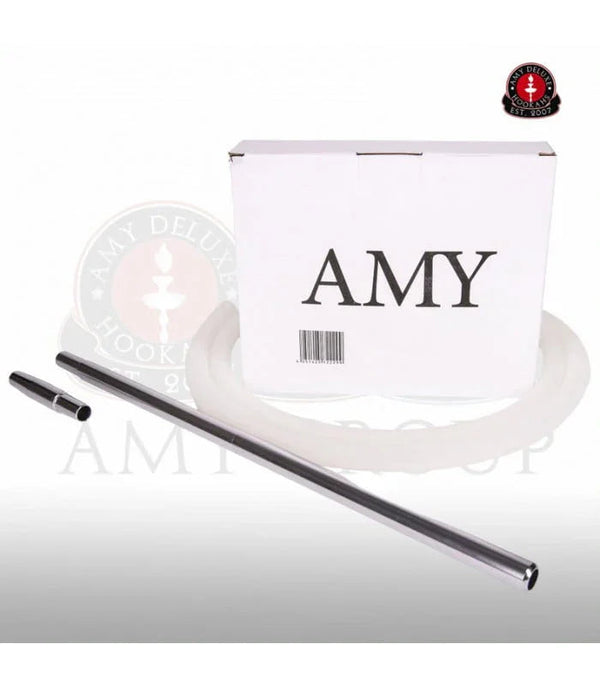 Amy Deluxe siliconen waterpijp slang in wit met aluminium mondstuk