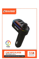 Draadloze FM transmitter voor de auto met USB-C, dubbele USB en sfeerverlichting