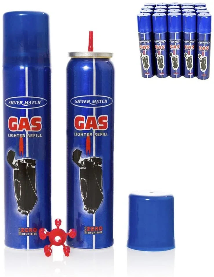 Butaan navulgas 300 ml met zes verloopstukjes voor kolenbrander