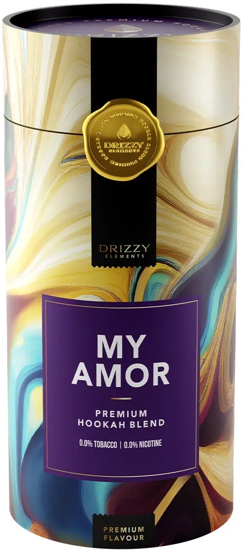 Fruitig-zoete waterpijp tabak My Amor van Drizzy Elements in hersluitbare 1 kg emmer, alternatief voor Adalya Mi Amor
