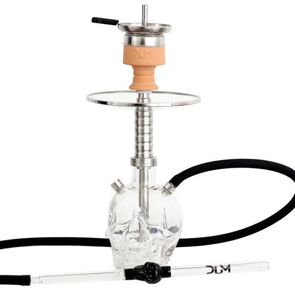 Dum Cranium shisha met schedelvormige glazen vaas, totaalaanzicht