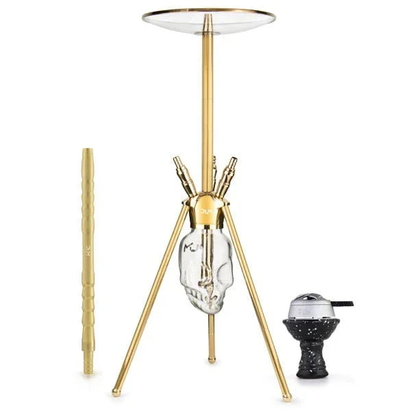 Dum Crazy Skull Gold hookah in goud, volledig totaalbeeld