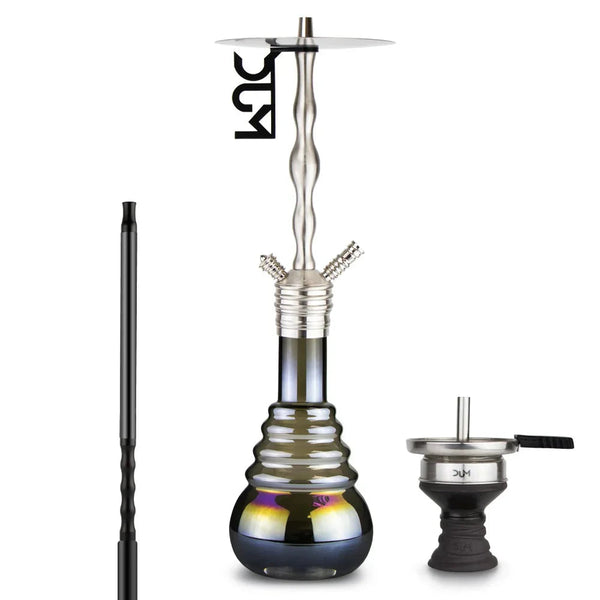 DUM D50 matzwarte hookah van aluminium, circa 60 cm, met siliconenslang en glazen vaas