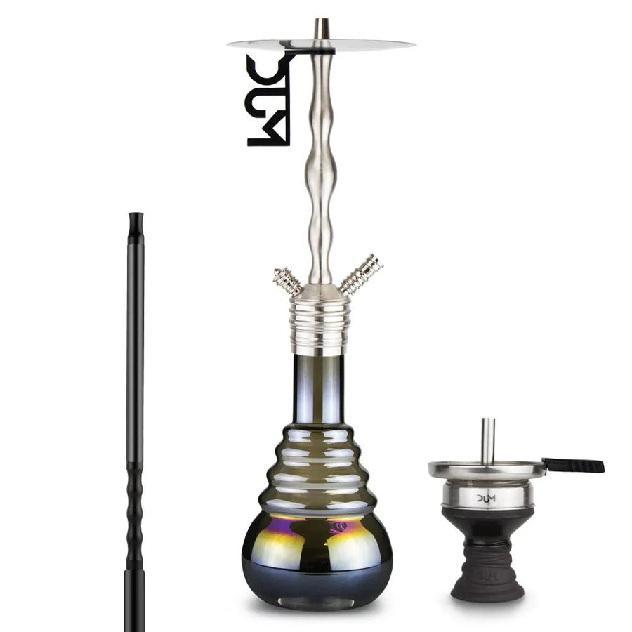 DUM D50 matzwarte hookah van aluminium, circa 60 cm, met siliconenslang en glazen vaas
