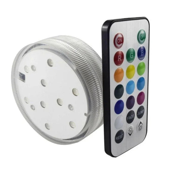Dum LED onderzetter met afstandsbediening onder waterpijp vaas
