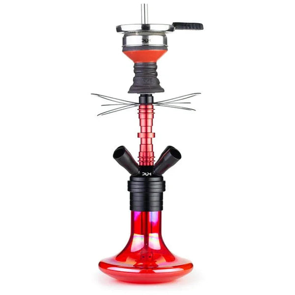 Rode Dum Magnum Mini shisha pijp met dikwandige glazen vaas en vier uitlaten