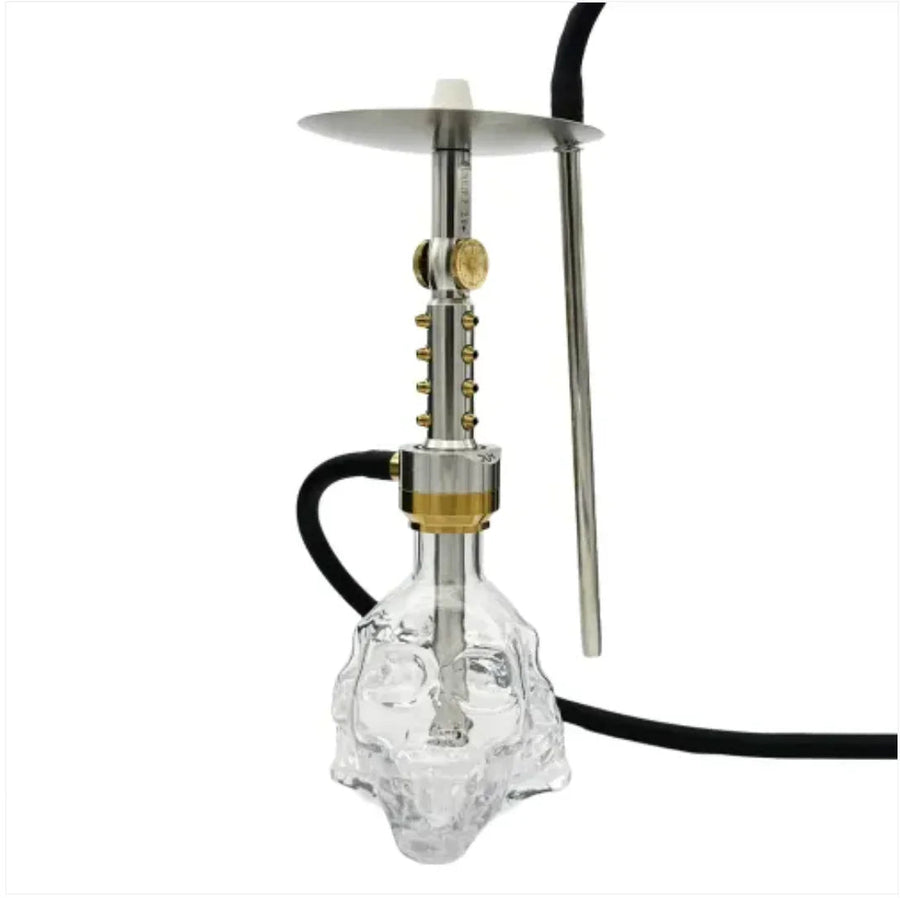Goudkleurige DUM Phillip P hookah met zwarte accenten, circa 60 cm