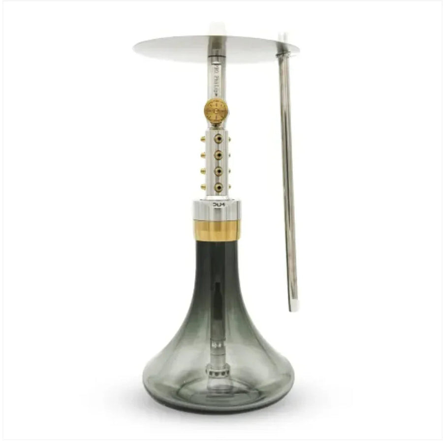DUM Pro Phillip Golden Flame hookah in goud met vlammenpatroon, complete set van staal en glas