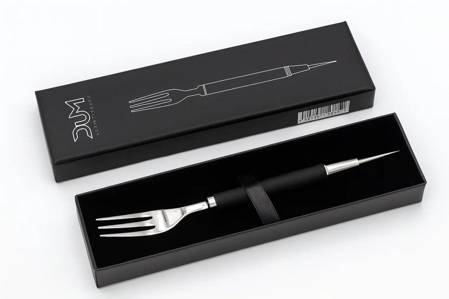 DUM Split 2-in-1 tabaksvork met folieprikker in zwarte giftbox