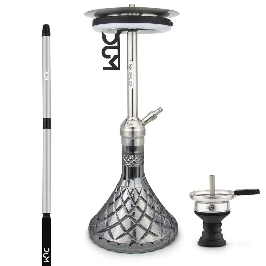 Dum SS41 Grande 2.0 hookah in zwart met sfeervolle LED-ring en glazen vaas