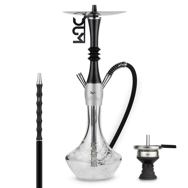 Dum SS65 Wood Smoke hookah van roestvrij staal en transparant kristalglas